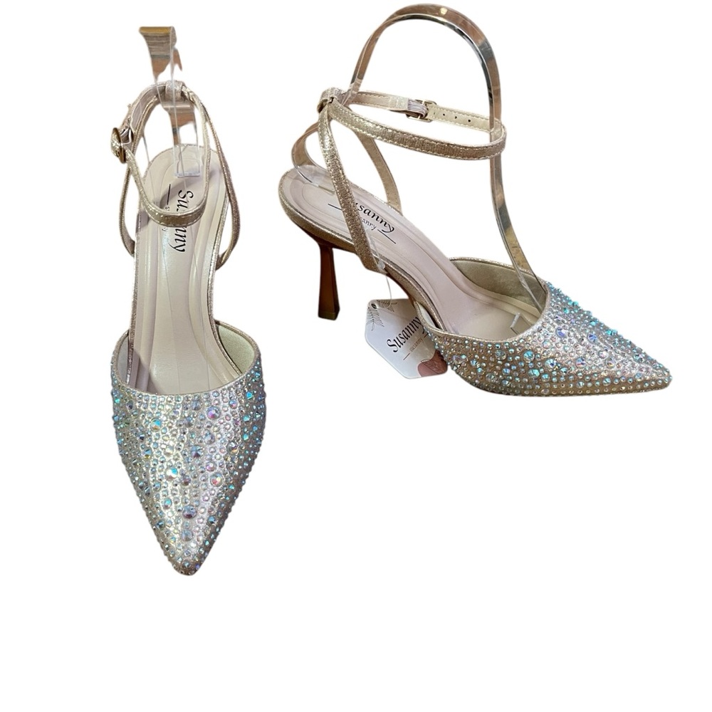 Rose Gold Rhinestone Heels Closed pointed toe Sz. 6.5‎ Party Cocktails Wedding